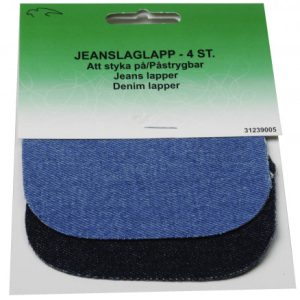 Strygemærke/Reparationslap Jeans Oval Lys og Mørk Denim 8x9cm - 4 stk