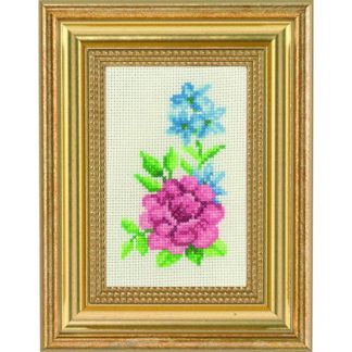 Permin Broderikit Rose og blå blomster 9x14cm