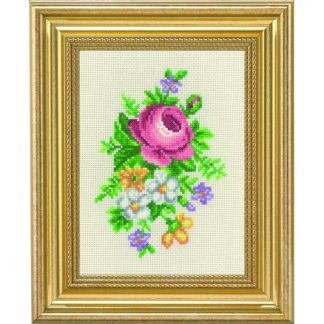 Permin Broderikit Rose og hvide blomster 14x19cm