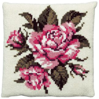 Permin Broderikit Stramaj m/ garn pink rose 40x40cm