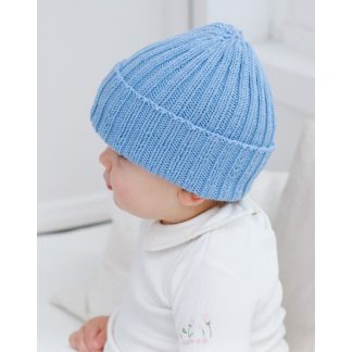 Blue Cloud Beanie by DROPS Design - Baby Hue Strikkeopskrift str. 0/1  - 3/4 år